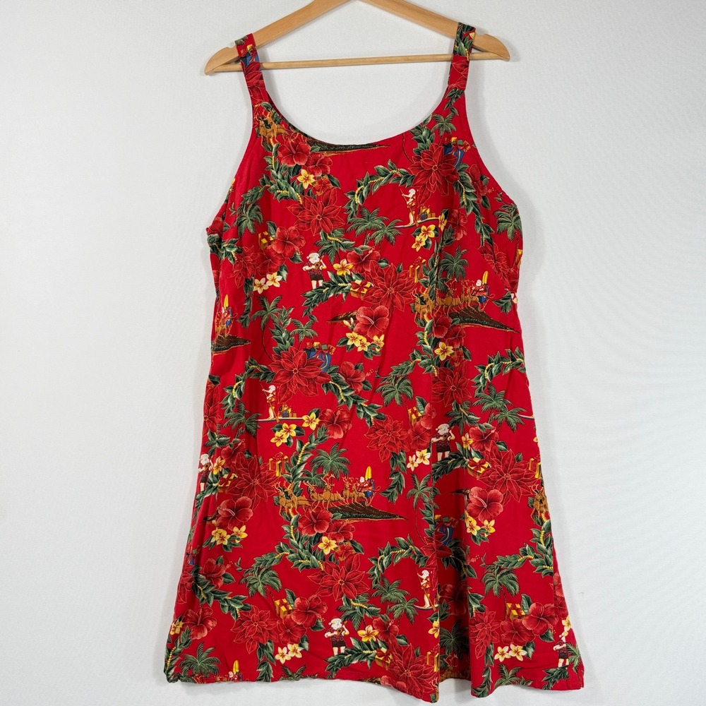 Bishop St. Apparel Christmas Dress Womens Large Red Tropical Santa Hawaiian